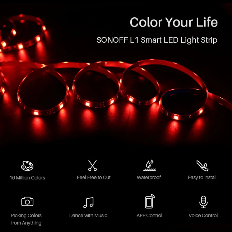 Светодиодный светильник Smart Life Sonoff L1 2 м IP65 с регулируемой яркостью дистанционным
