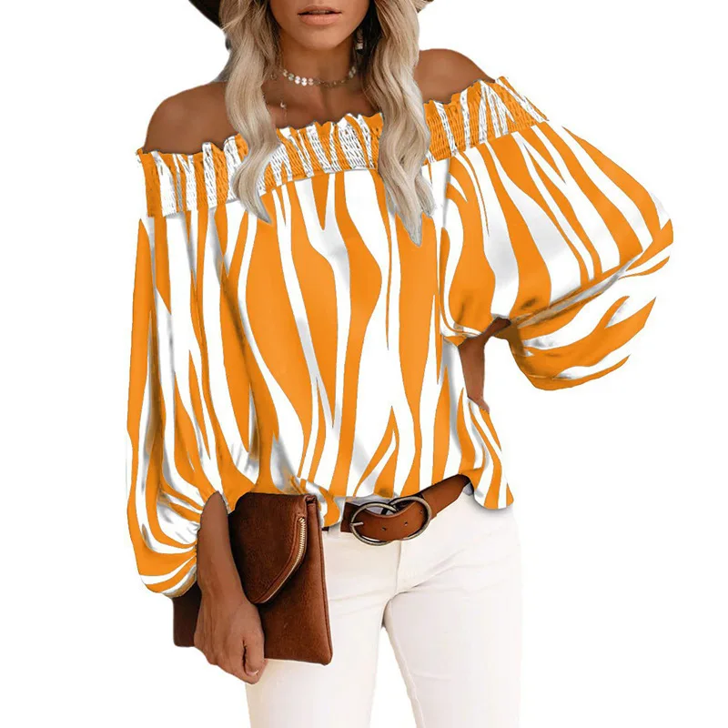 

Summer And Autumn New Shirt Stripe Sexy Fashion One Shoulder Chiffon Shirt Women's Shirt