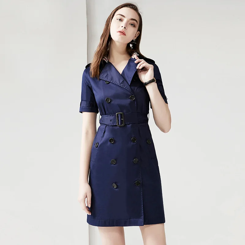 

Big Brand 2020 Summer Office Lady Dress Women Turn-down Collar Short Sleeve Elegant Dress Women Chic Double Breasted Shirt Dress
