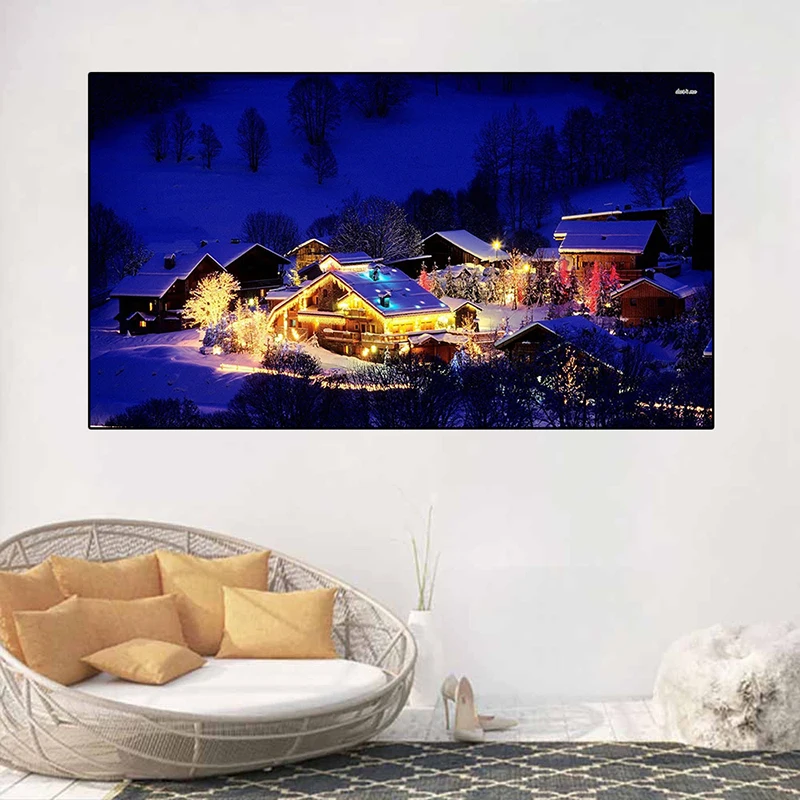 

Christmas Beautiful Snow Scene Christmas Tree Canvas Paintings Modern Print Poster Living Room Home Decoration Wall Art Pictures