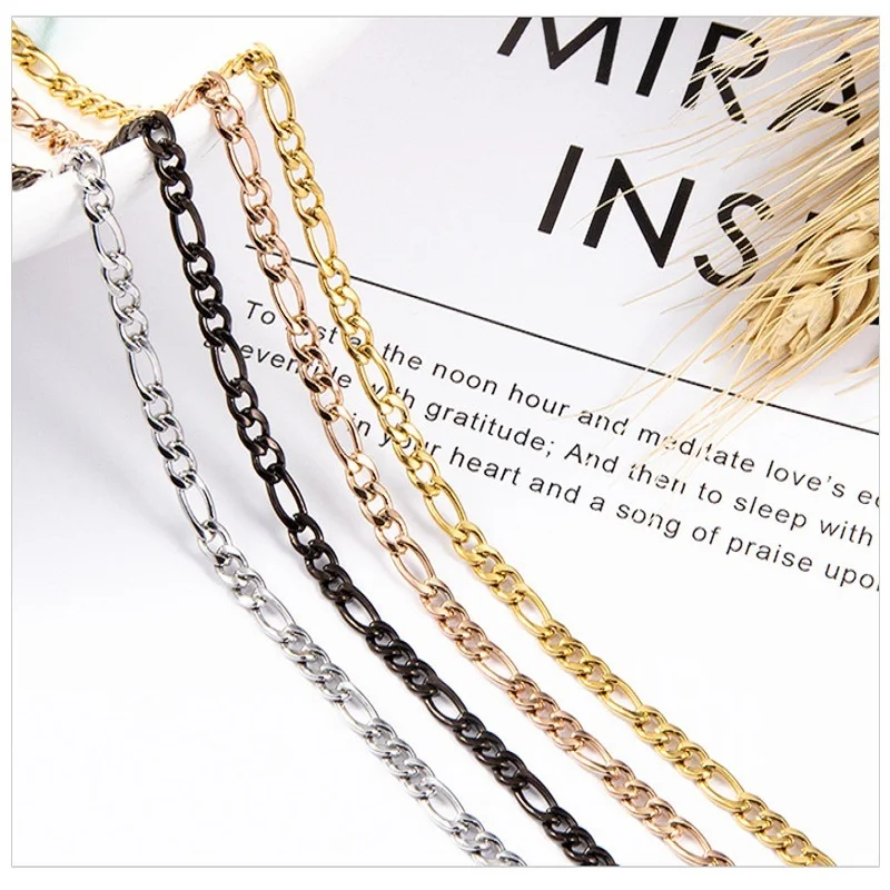 Stainless Steel Figaro Chains Necklaces Cuban Link Chain for Women Men Pendant Jewelry Choker Punk Rose/Silver/Gold Color DIY images - 6