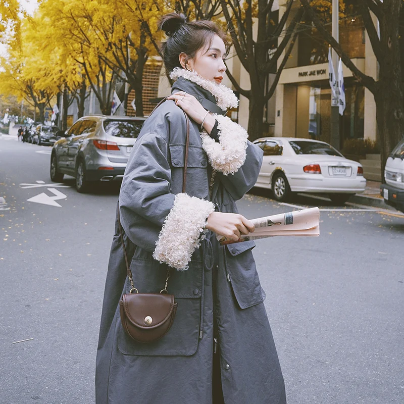 

Lambs wool coat women's Korean version loose 2020 new fashion cashmere medium and long tooling cotton padded clothes