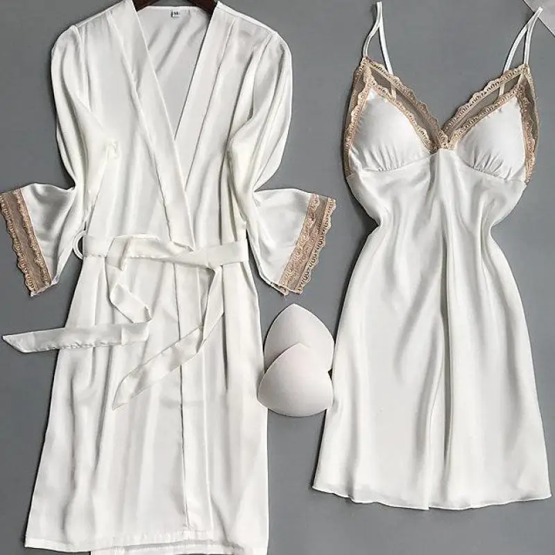 Комплект свадебного халата с кружевной отделкой для невесты новинка 2021 Женский