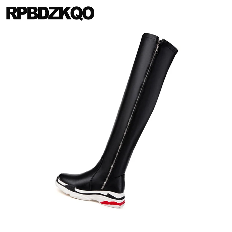 Ботфорты женские выше колена высокие водонепроницаемые черные ботфорты на