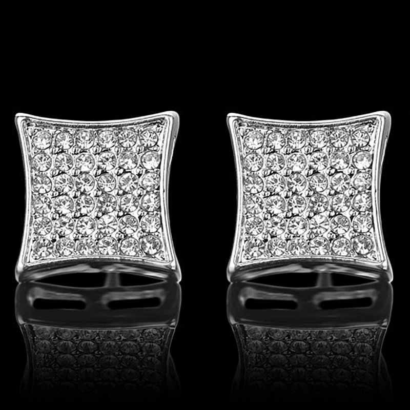 Модные шикарные квадратные серьги гвоздики золотистого и серебряного цвета с