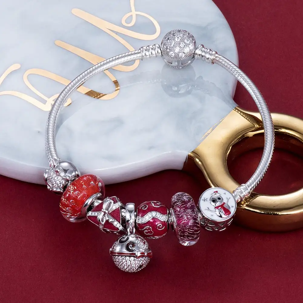 Снеговик серебряные бусины 925 пробы Подвески fit Браслеты никогда не меняют цвет