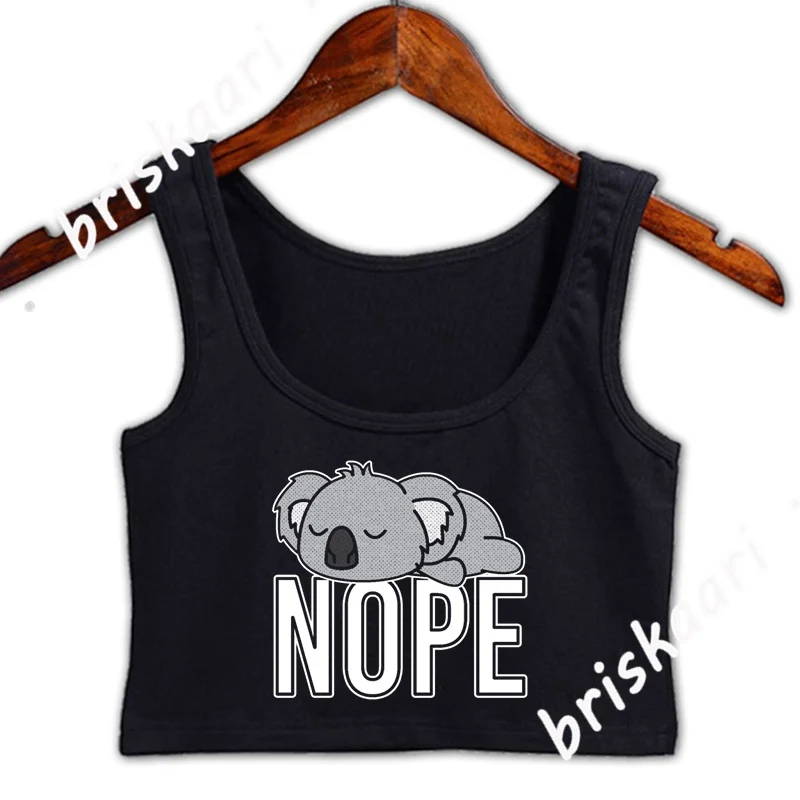 

Женский короткий топ с круглым вырезом Nope, оригинальный летний топ с забавным коала веером, подарок на заказ