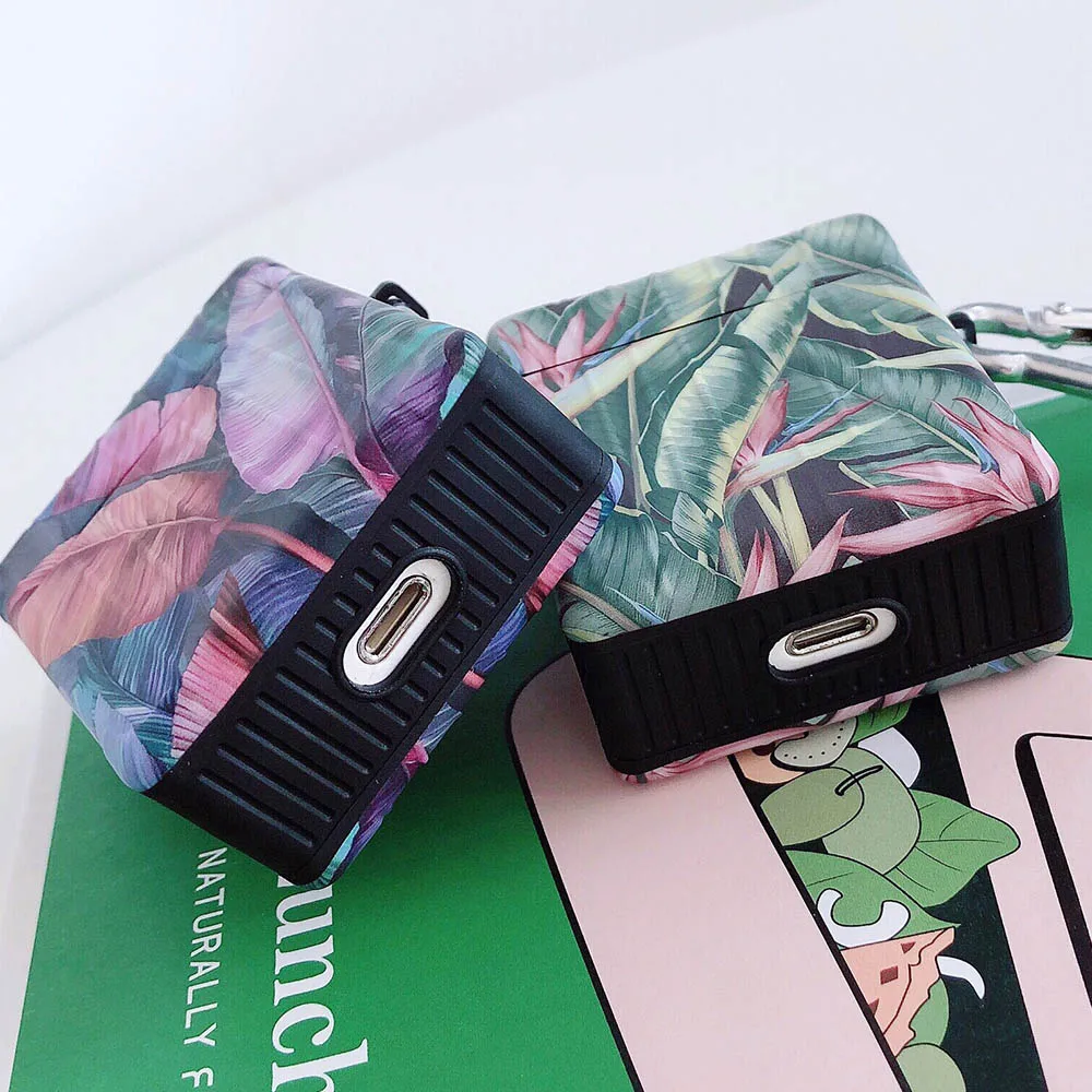 

Banana Leaves Earphone Case For Apple Airpods 2 1 Air Pods Sequins Cute Beautiful Tropical Leaves Cover Protective Case