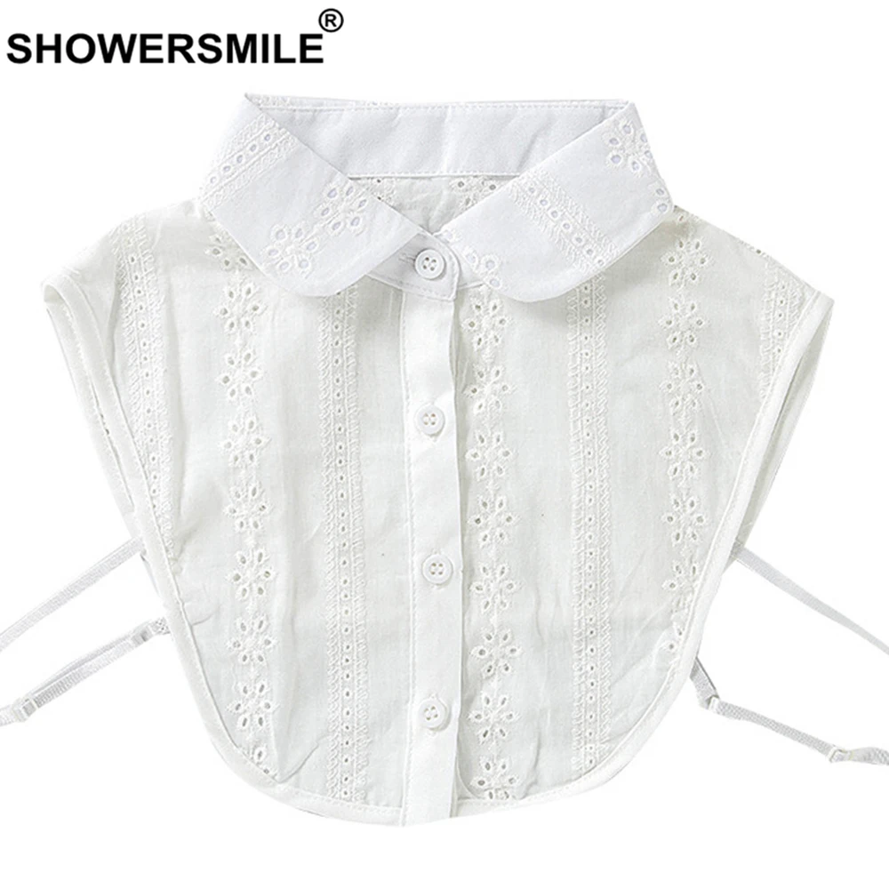 

SHOWERSMILE White Fake Collar Women Flower Hollow Out Detachable Fake Shirt Collars Spring Autumn Vintage False Collar