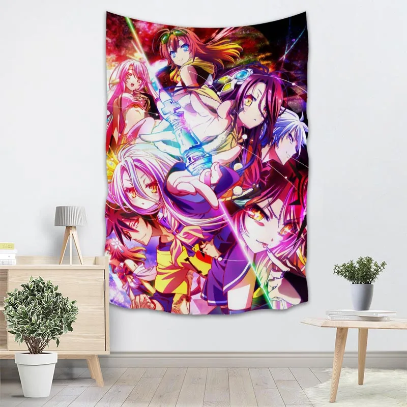 

New Custom NO GAME NO LIFE Tapestry Printed Creative living room bedroom background wall fabric hanging painting small fresh