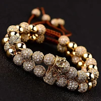 looker luxury couple distance bracelets charm jewelry 2pcsset gold copper beads micro pave cz ballscrown aduustable bracelet
