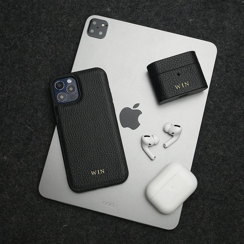 

Horologii Monogram Free Custom Black Calf Skin Leather Case for Case Iphone 11 12 13 Pro Cover Dropship