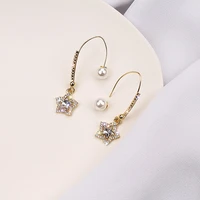 fashion earrings korean temperament net red rhinestone five pointed star earrings long temperament wild ear hook ear jewelry