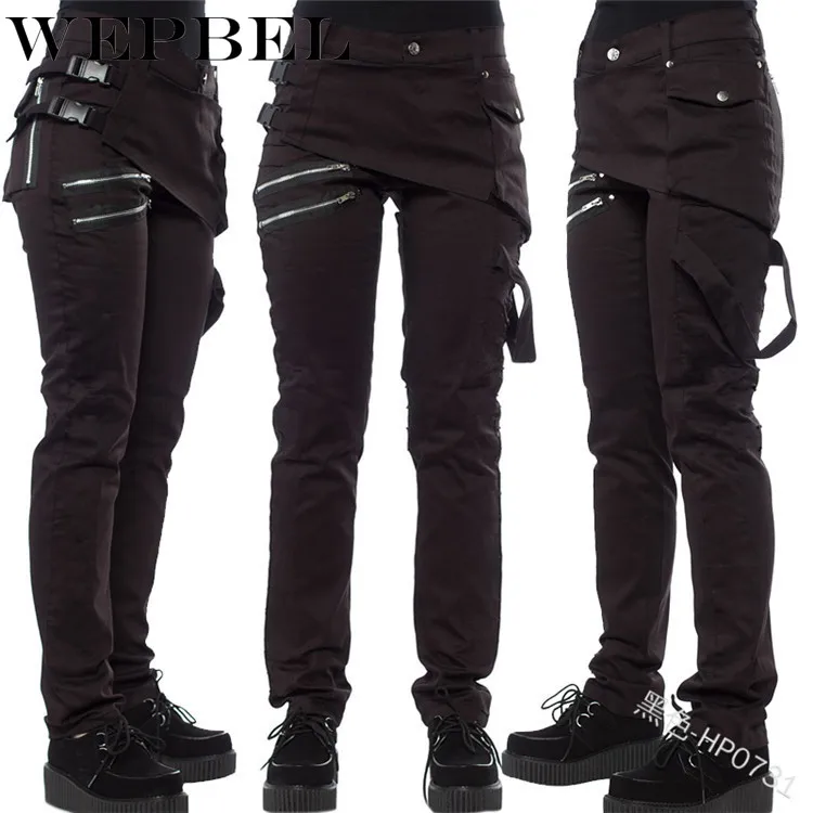 

WEPBEL Women's Jeans with Rivet Side Decorated Slim Fit Steampunk Handsome Casual Retro Gothic Pants