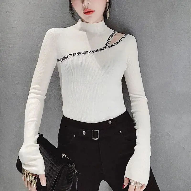 Женская рубашка женская трикотажная Сексуальная футболка Водолазка белая с