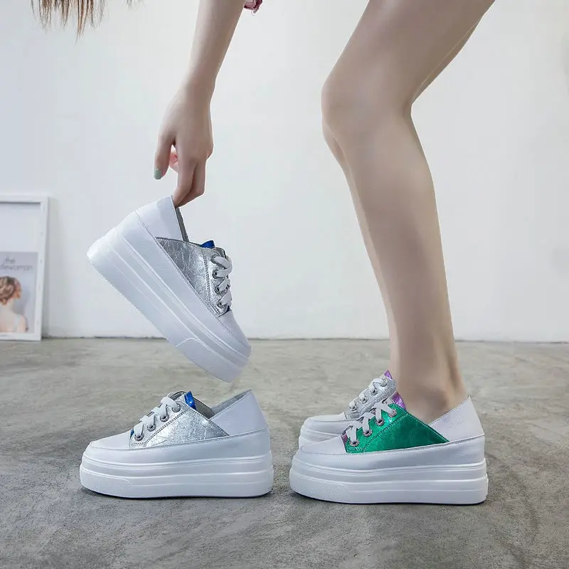 Женские кроссовки новинка подходящие цвета толстые белые для бега увеличивающие