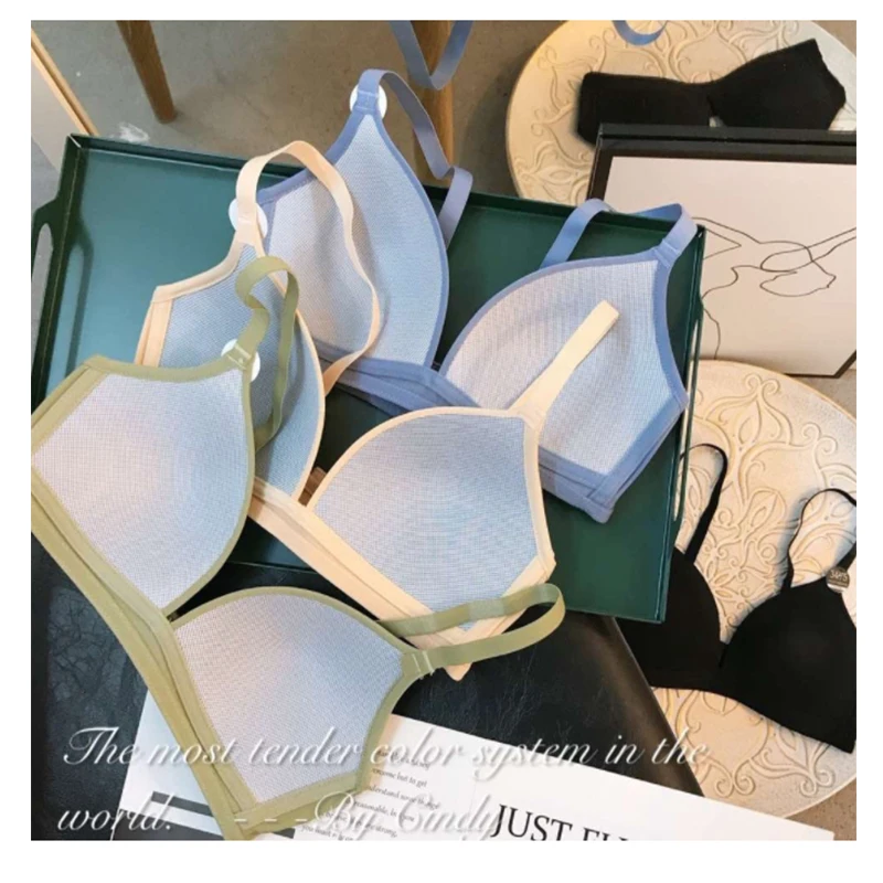 

Elovegirl Japanese Underwear Women No Steel Ring Beautiful Back Small Bra Bra Gather Girls Adjustable Sexy Bra Set