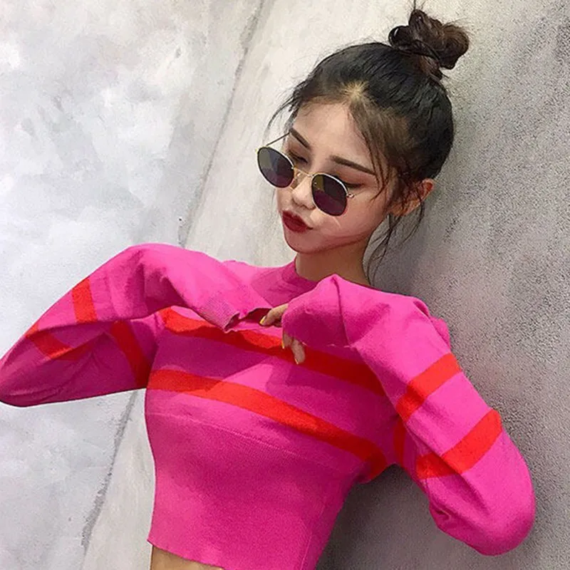 Осенние модные полосатые вязаные пуловеры с длинными рукавами топ женские новые