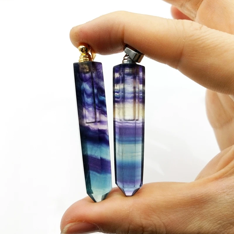 

Natural hexagon prism pointed Stone Essential Oil Diffuser Perfume Bottle Pendant Fluorite Necklace vial Graduation Gift