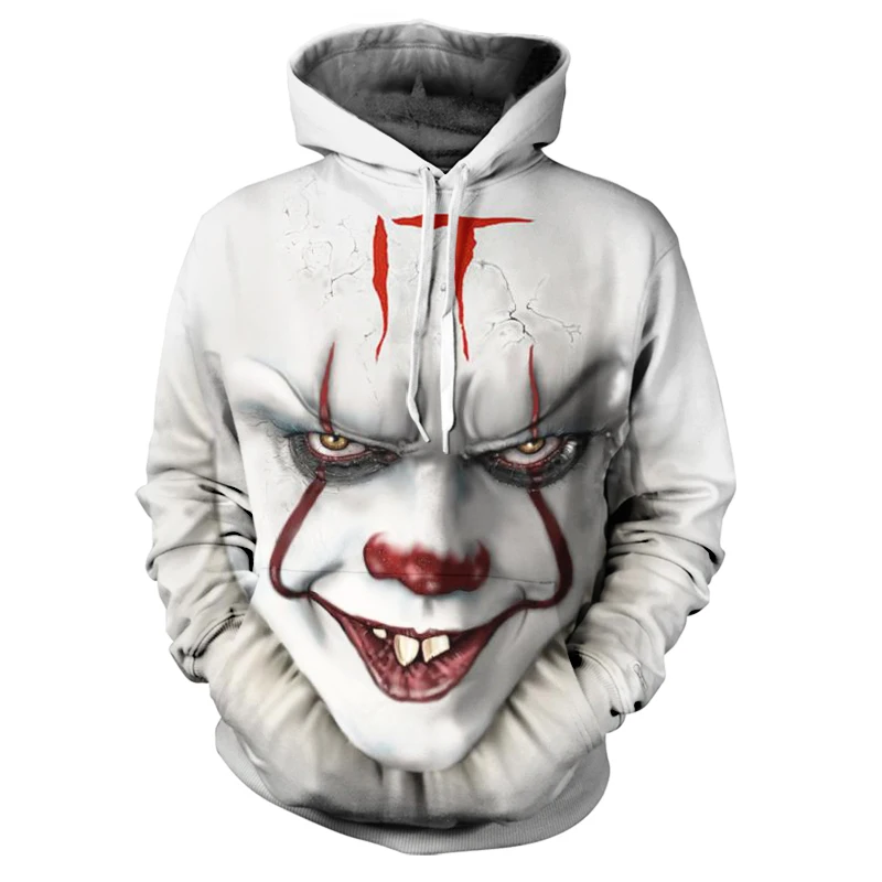 Брендовая одежда 2019 осенняя мода Мужская 3D Толстовка с капюшоном Забавный Клоун из фильма ужасов мультяшный