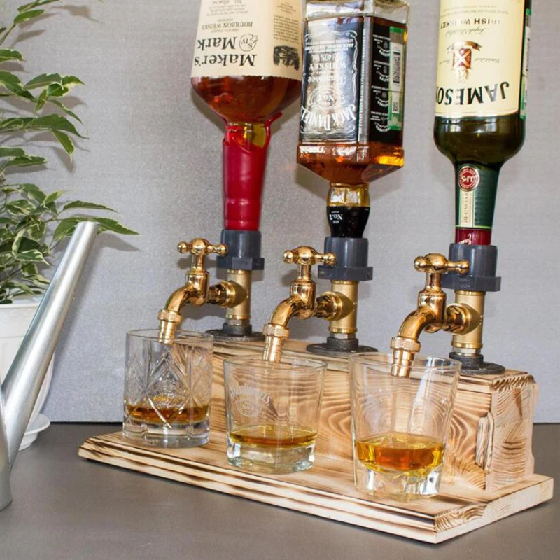 

Father's Day Liquor Alcohol Whiskey Wood Dispenser Faucet Shape For Party Dinners Bars And Beverage Stations Direct Sales Tools