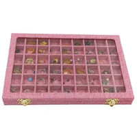 jewelry tray box storage ring bracelet with 54 mini grids clear glass lid showcase display for home shop counter organizer ring