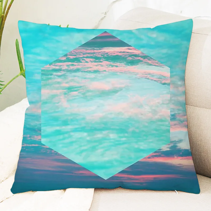 

45*45cm Square Pillowcase Northern Europe Ins Sunset Sandy Beach Scenery Home Printing Flannelette Embrace Pillow Case Cover