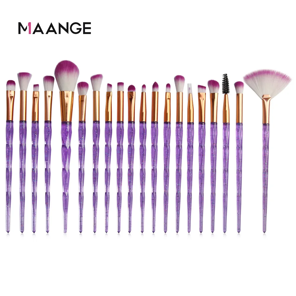 

20 Pieces Transparent Flash Diamond Makeup Brushes Fan Powder Eyeshadow Contour Beauty Cosmetic Set Lip Brushes Eye Makeup Tools