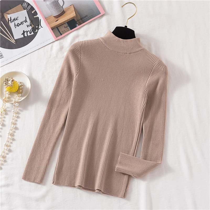 Женский вязаный свитер мягкий Однотонный с высоким воротником Модный женский