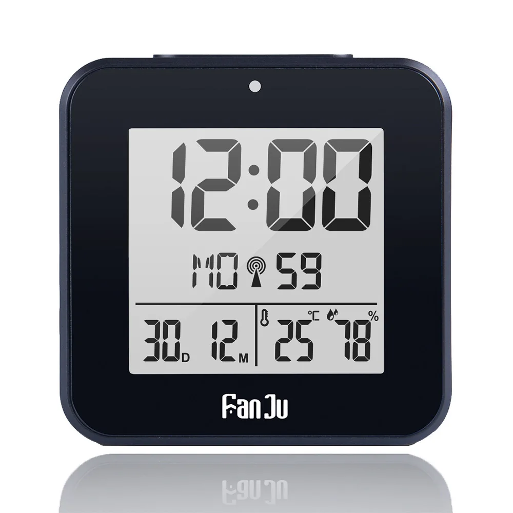 

DCF Digital Alarm Clock Thermometer Hygrometer Desk Table Clocks 2 Daily Alarms Function Automatic Backlight Digital Alarm Clock