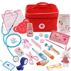 Игрушки для детей, для девочек и мальчиков, для ролевых игр, деревянные игрушки врача, красный медицинский набор, стоматолог, медицинская коробка, наборы, тканевая сумка, упаковка игр