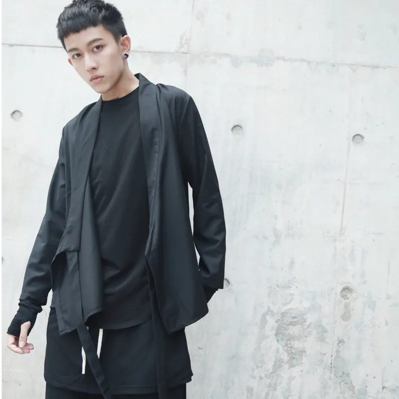 Пиджак-кимоно мужской черного цвета на шнуровке сбоку #4202 весна-осень | Мужская
