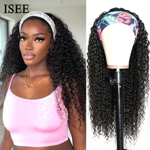 Kinky Curly Women's Headband Wig ISEE HAIR Scarf Wig Brazilian Human Hair Wig Sale Deep Curly Glueless Headband Wig Natural Hair