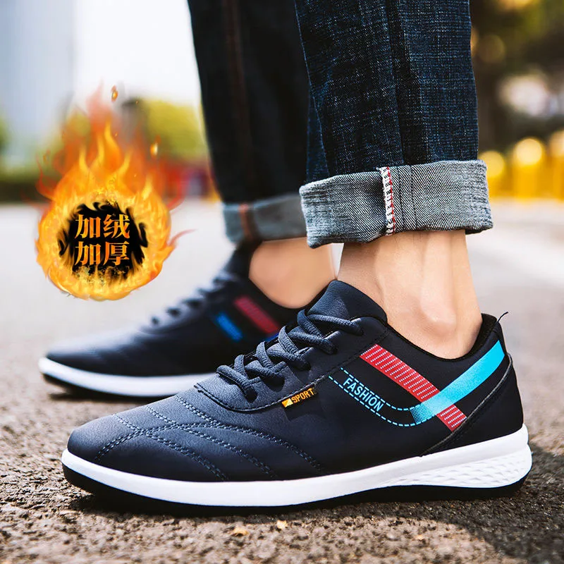 

Мужские ботинки с кожаным верхом, зимние спортивные повседневные ботинки с вельветом, сохраняющие тепло