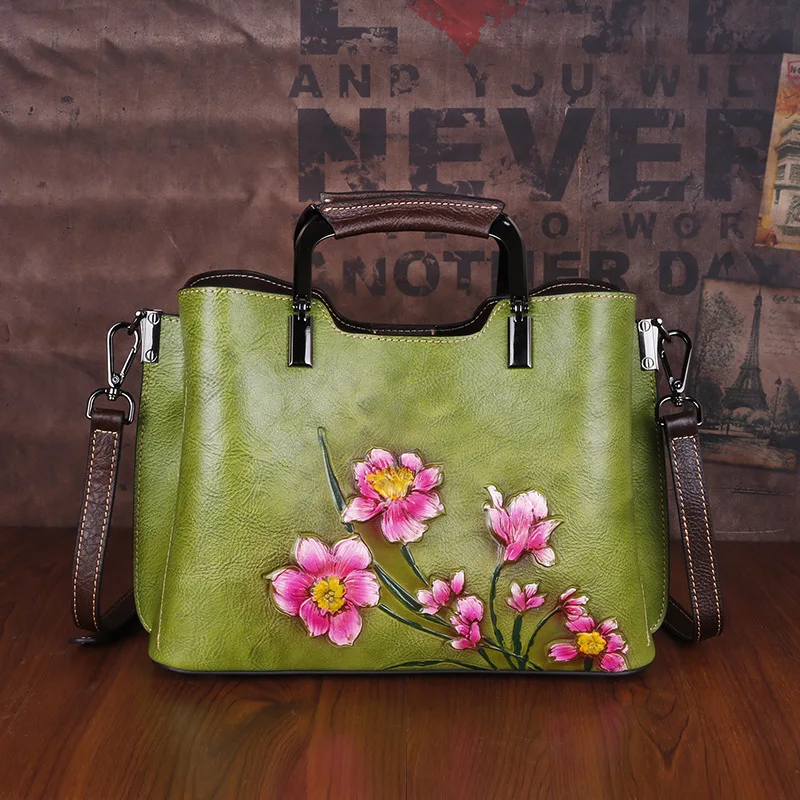 

Роскошные дамские сумочки из натуральной кожи с цветочным принтом, зимняя женская сумка 2021, винтажные сумки через плечо из воловьей кожи ру...