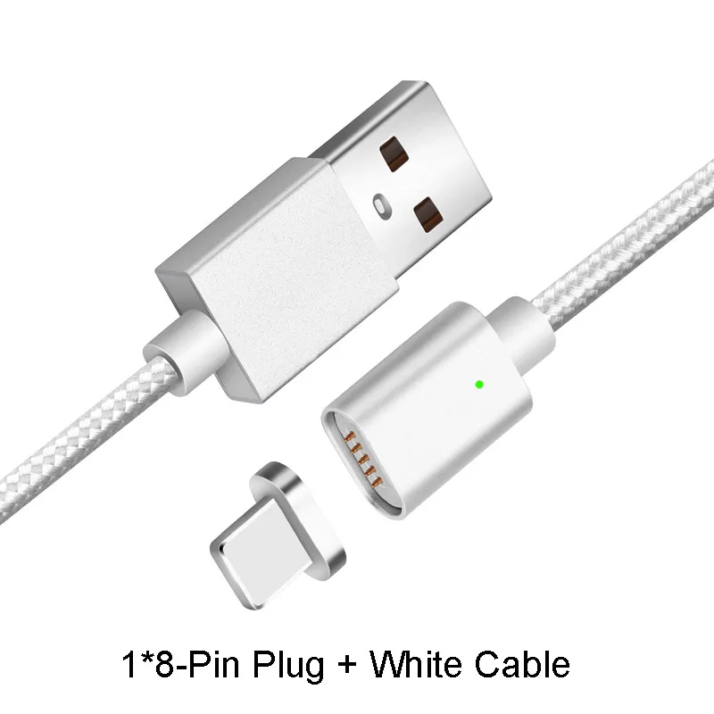 Магнитный кабель Micro usb type C, адаптер для быстрой зарядки, светодиодный, для телефона, Microusb type-C, магнитное зарядное устройство usb c для iphone, samsung, xiaomi - Тип штекера: Silver For Apple