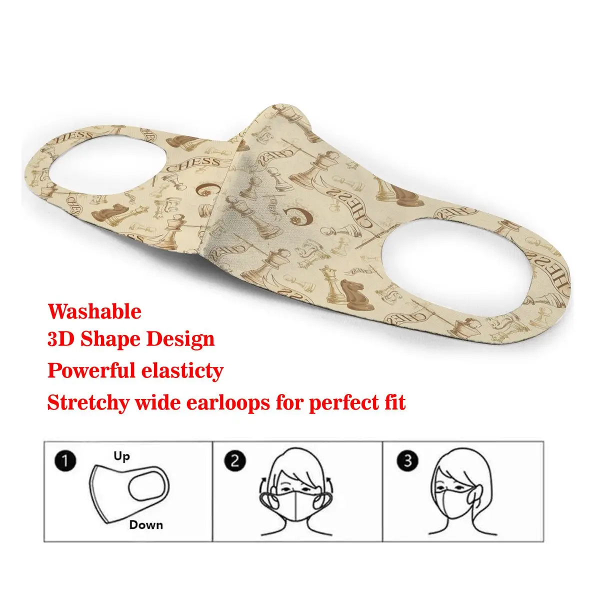 

Dust Mask Retro Beige Chess Illustration Dated Mouth Face Mask for Adult Kids Windproof Washable Reusable