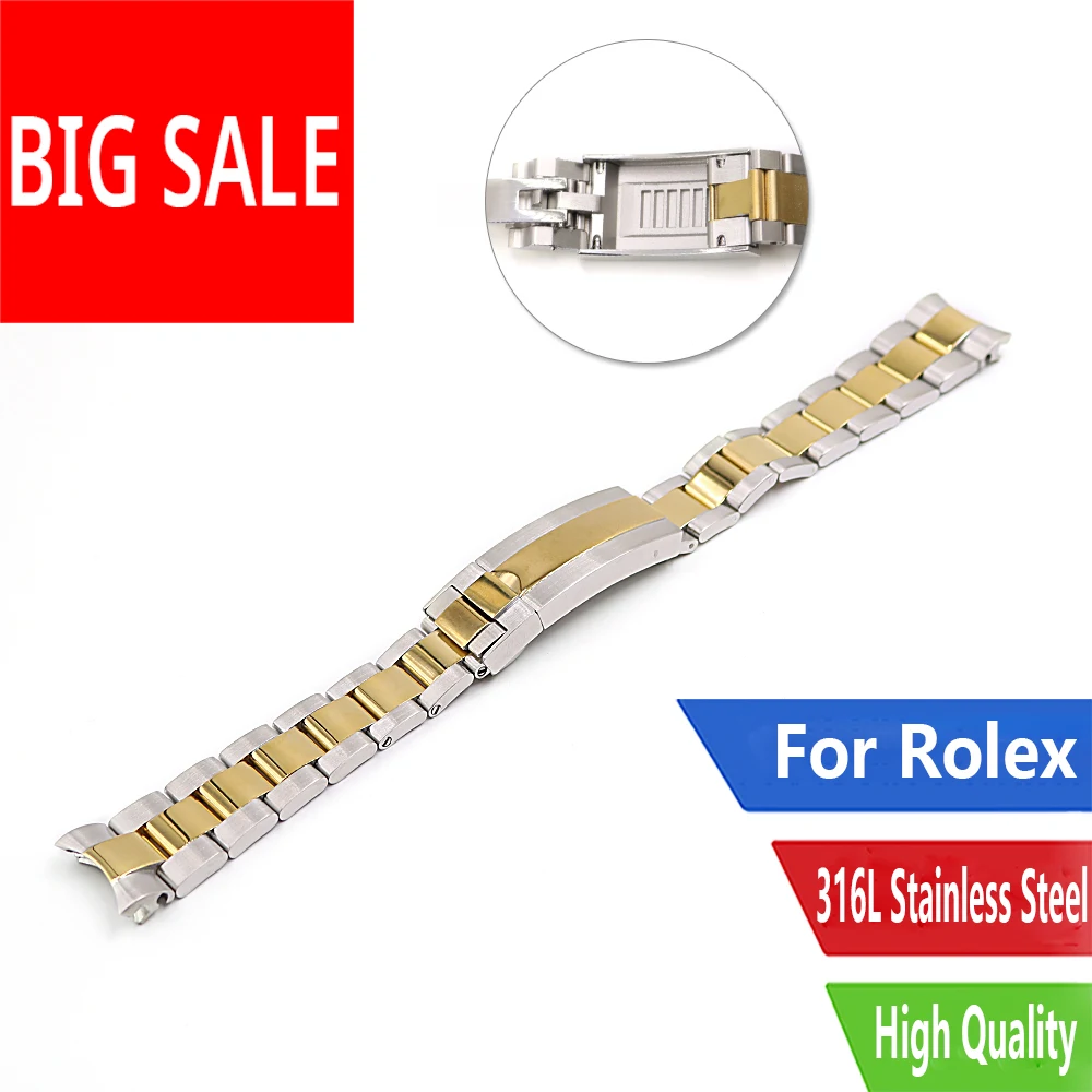 

CARLYWET 20mm Gold Solid Curved End Screw Links Glide Lock Clasp Steel Watch Band Bracelet For OYSTER Style Rolex Submariner