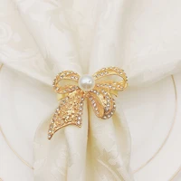 12pcslot bowknot pearl napkin buckle metal napkin ring tabletop decoration napkin ring towel buckle