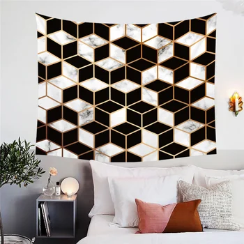 BlessLiving Geometric Decorative Wall Hanging Black White Wall Carpet Irregular Marble Texture Tapestry Modern Bedspreads 3