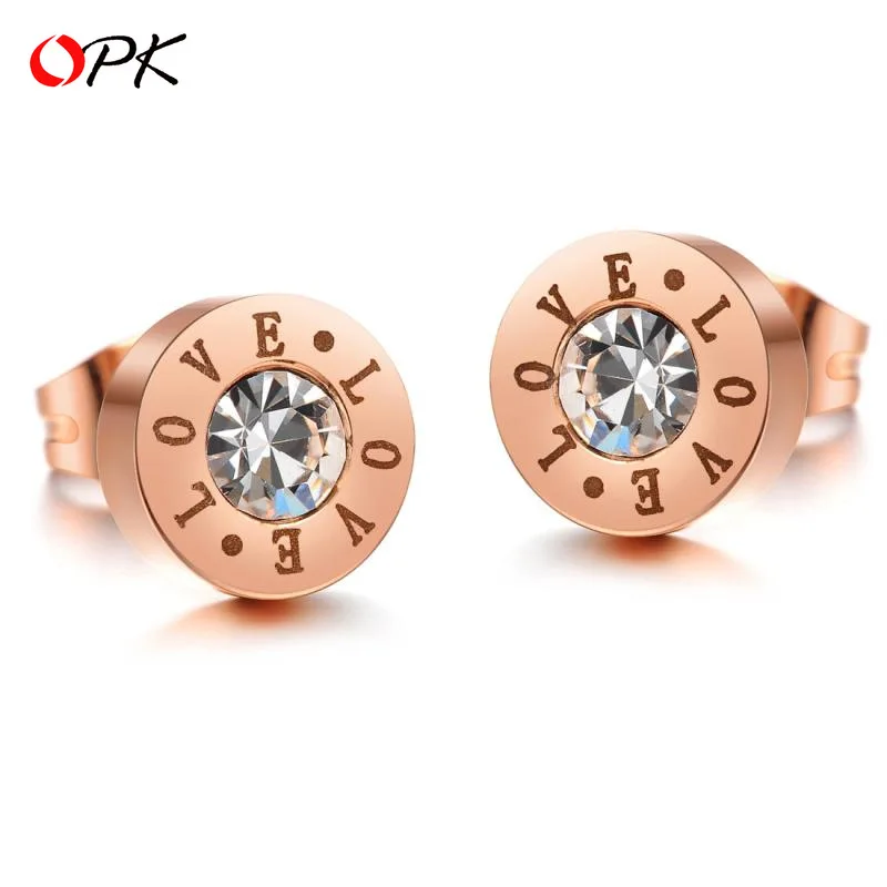 

OPK jewelry love rose gold plated titanium steel earrings for ladiesKorean style/Korean style