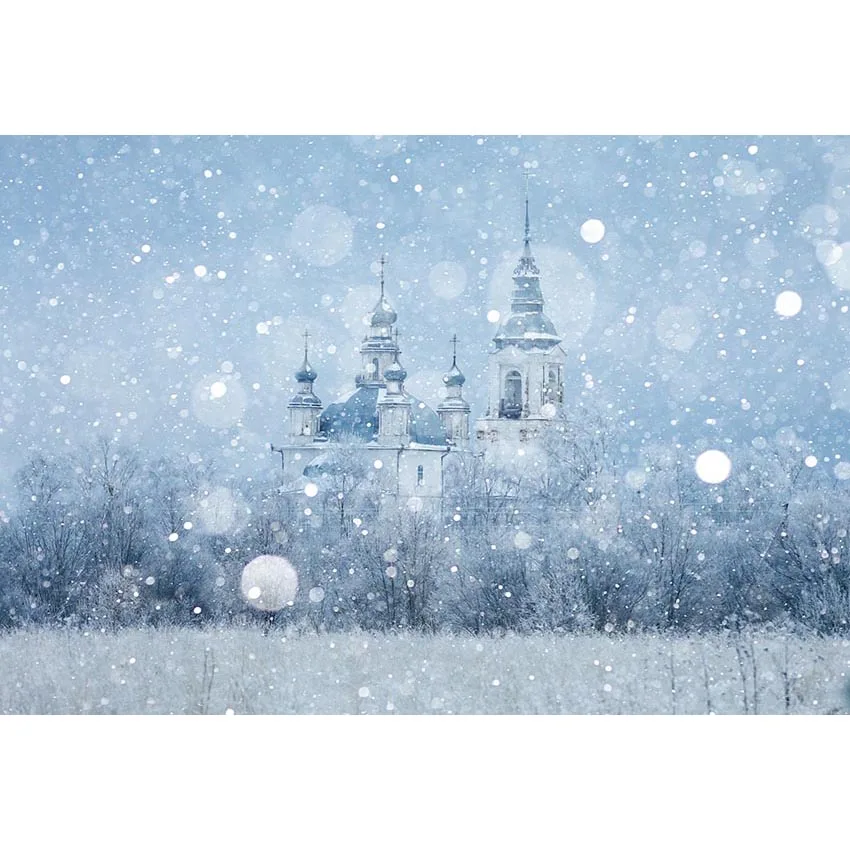 

7x5ft Winter Wonderland White Bokeh Castle Snowflake Palace Custom Photo Studio Background Backdrop Vinyl Banner 220cm x 150cm