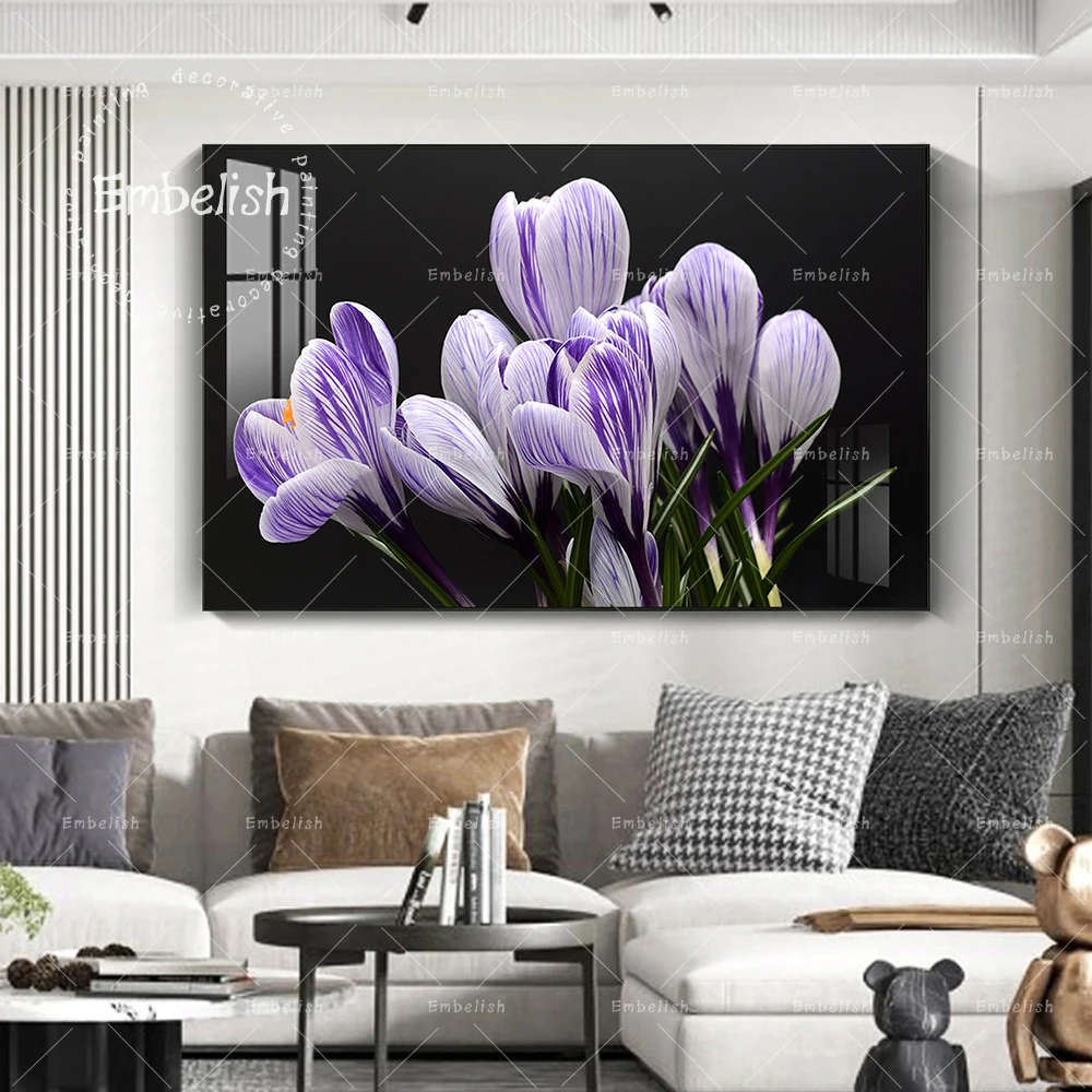 

1 Pieces Purple Tulip Beautiful Flowers For Living Room Modern Home Decor Pictures Wall Art Posters HD Spray Canvas Paintings