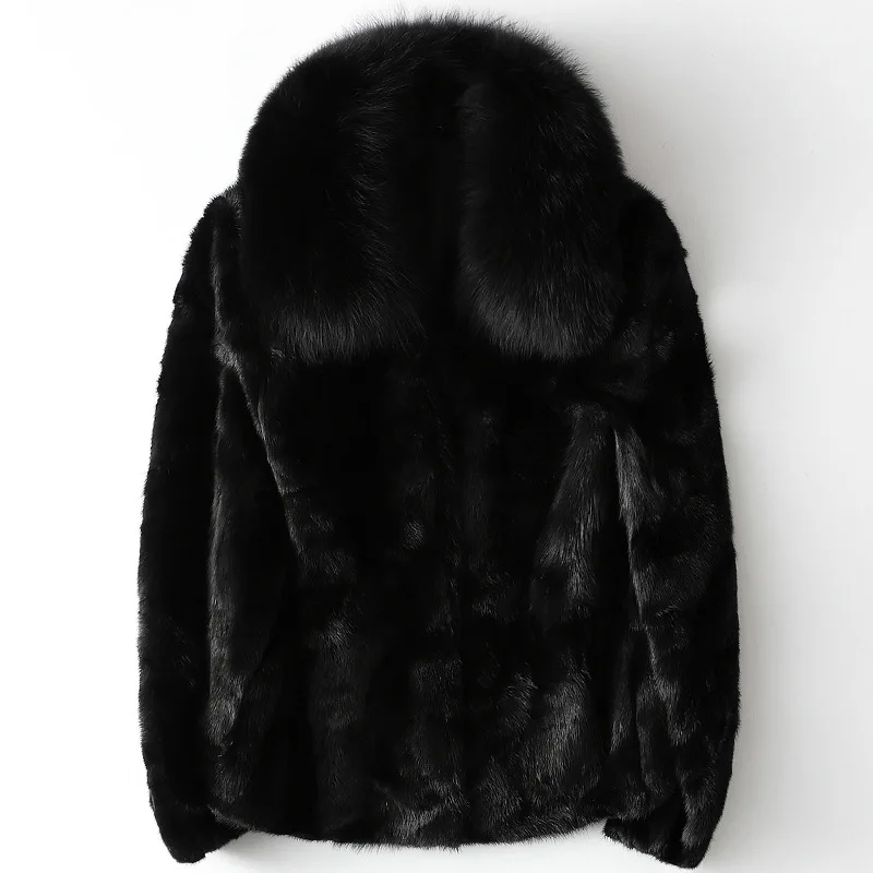 Women Winter Warm Fur Coats Fox Fur Collar Natural Mink Fur Jacket Lady Loose Cashmere Overcoats Real Fox Fur Luxury Clothes