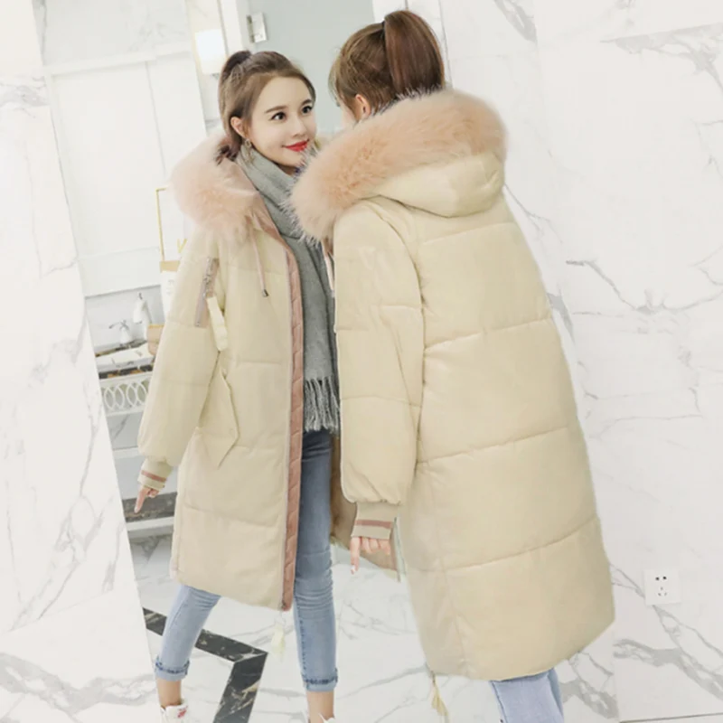Корейская Повседневная зимняя куртка Женская Толстая парка велюровая Меховая с