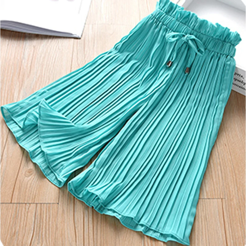 Брюки для девочек с широкими штанинами летние детские однотонные Свободные