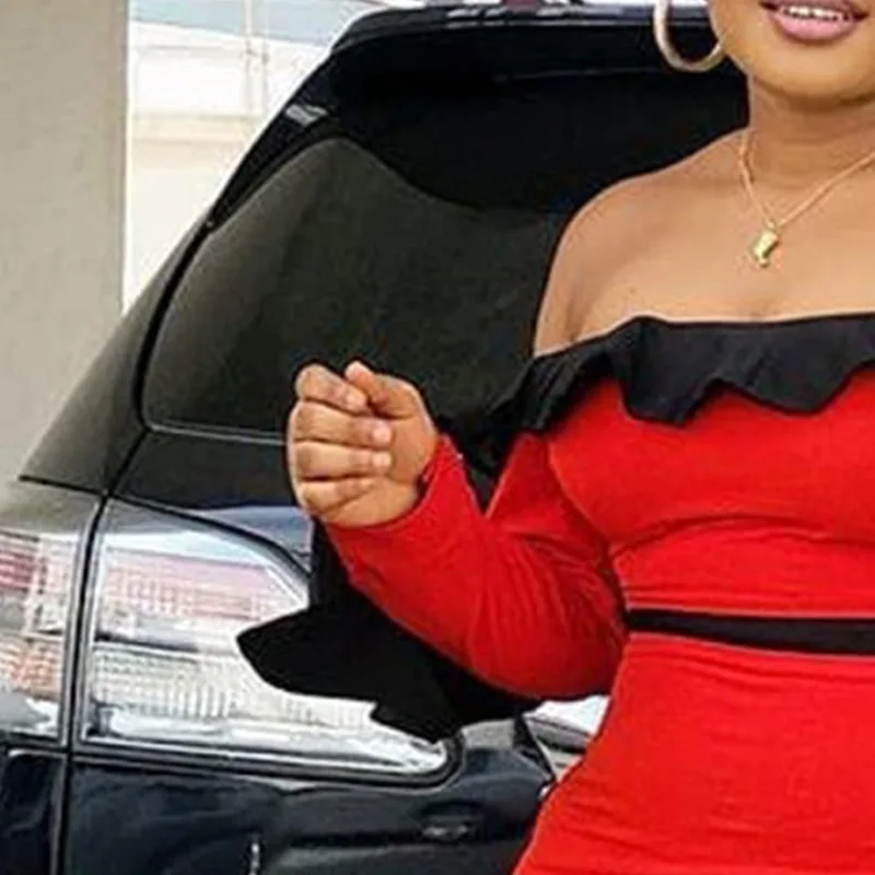 

2020 Summer Sexy African Women Long Sleeve Red Dress African Dresses for Women African Clothes African Dress African Clothing