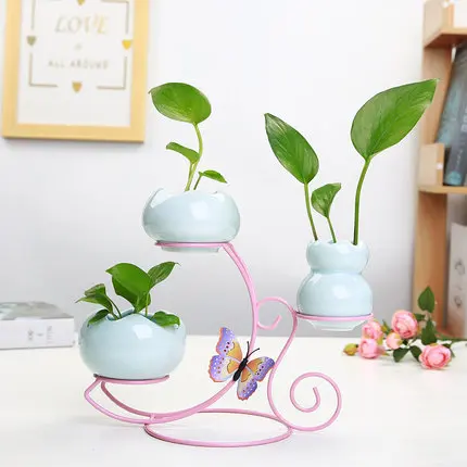 

Creative green water hydroponic plant vase water flower pot container wrought iron utensils desktop living room decoration 1