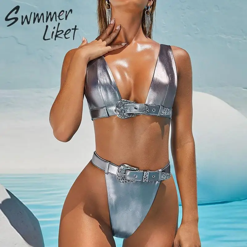 Сексуальное бикини с v образным вырезом 2019 бандажный купальник женский купальный