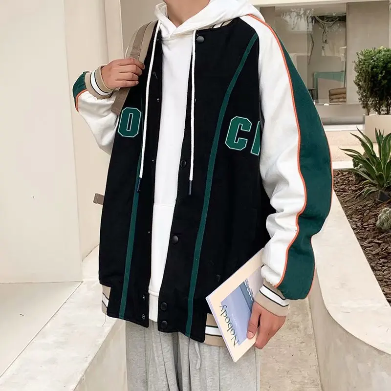 

American fashion brand baseball uniform spring and autumn color matching tooling jacket loose trend casual jacket top